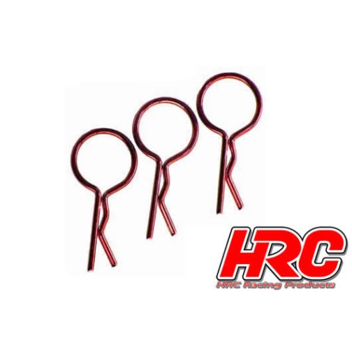 HRC Racing Body Clips - 1/10 - short - large head - Red (10 pcs)