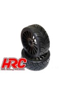 HRC Racing Tires - 1/8 Buggy - mounted - Black Wheels - 17mm Hex - Rally Game Radials (2 pcs)