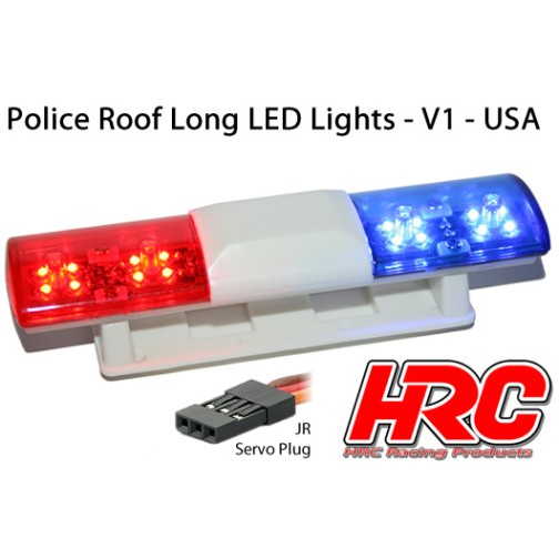 HRC Racing Light Kit - 1/10 TC/Drift - LED - JR Plug - Police Roof Long Lights V1 - 6 Flashing Modes (Blue / Red)
