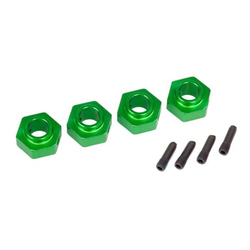 Traxxas 8269G Wheel hubs, 12mm hex, 6061-T6 aluminum (green-anodized) (4)/ screw pin (4)