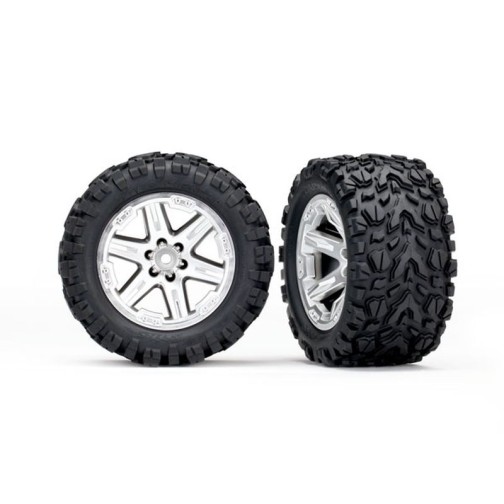 Traxxas 6773R Tires & wheels, assembled, glued (2.8) (RXT satin chrome wheels, Talon Extreme tires, foam inserts) (4WD electric front/rear, 2WD electric front only) (2) (TSM rated)