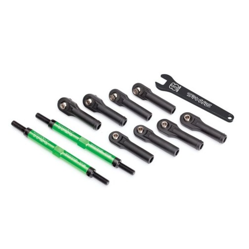 Traxxas 8638G Toe links, E-Revo VXL (TUBES green-anodized, 7075-T6 aluminum, stronger than titanium) (144mm) (2)/ rod ends, assembled with steel hollow balls (8)/ aluminum wrench, 10mm (1)