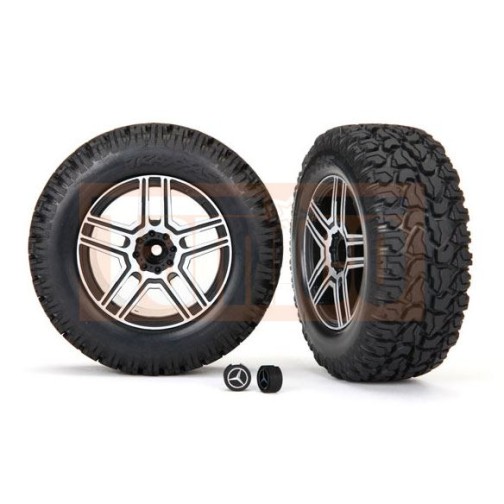 Traxxas 8872 Tires and wheels, assembled, glued (2.6 black, satin chrome-plated Mercedes-Benz G 500 4x4² wheels, 4.6x2.6 tires) (2)/ center caps (2) (requires #8255A extended stub axle)