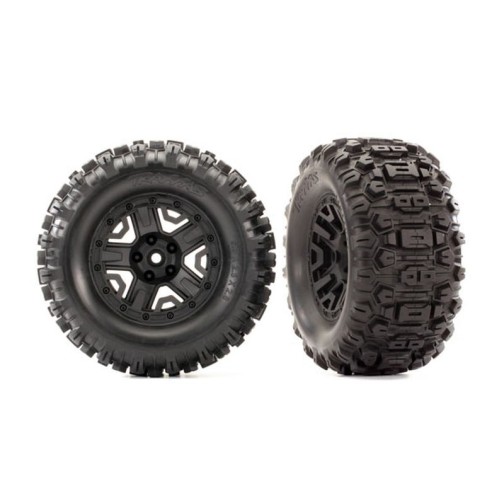Traxxas 6792 Tires & wheels, assembled, glued (black 2.8 wheels, Sledgehammer tires, foam inserts) (4WD electric front/rear, 2WD electric front only) (2) (TSM rated)