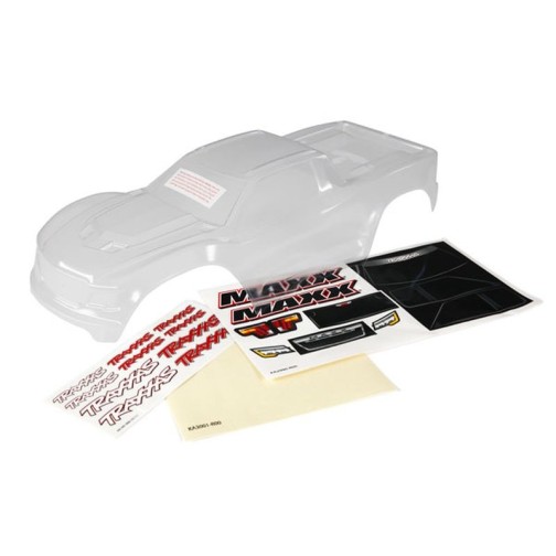 Traxxas 8911 Body, Maxx (clear, requires painting)/ window masks/ decal sheet