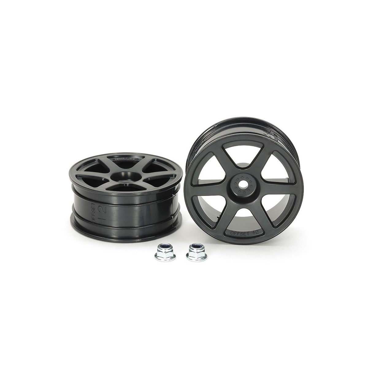 Tamiya 53453 Felgen 6-Speichen 24mm +2 Offset (schwarz, 2)