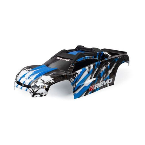 Traxxas 8611X Body, E-Revo, blue/ window, grille, lights decal sheet (assembled with front & rear body mounts and rear body support for clipless mounting)