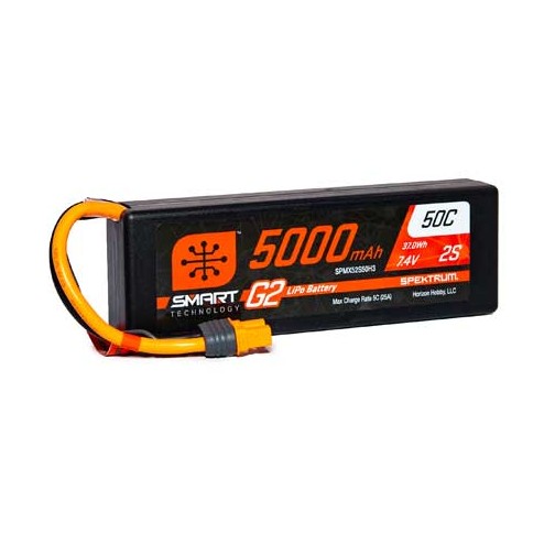 Spektrum LiPo Battery 5000mAh 2S 7.4V Smart G2 50C Hard Case IC3