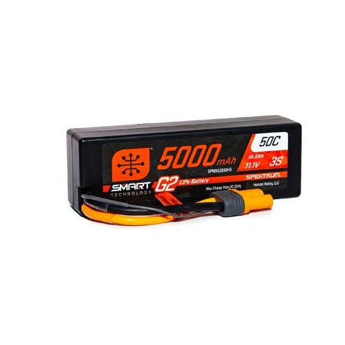 Spektrum LiPo Battery 5000mAh 3S 11.1V Smart G2 50C Hard Case IC5