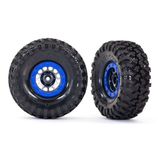 Traxxas 8182 Tires and wheels, assembled, glued (Method 105 1.9 black chrome, blue beadlock style wheels, Canyon Trail 4.6x1.9 tires, foam inserts) (1 left, 1 right)