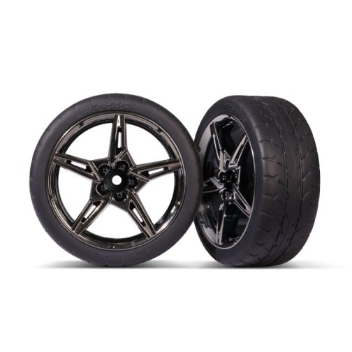 Traxxas 9370 Tires and wheels, assembled, glued (split-spoke black chrome wheels, 2.1 Response tires) (front) (2)