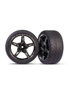 Traxxas 9371 Tires and wheels, assembled, glued (split-spoke black chrome wheels, 2.1 Response tires) (extra wide, rear) (2)