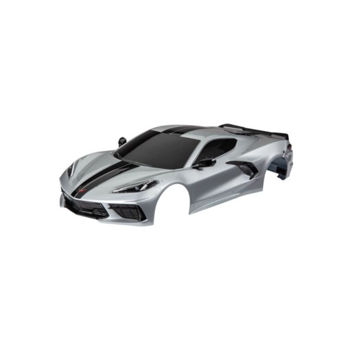 Traxxas 9311T Body, Chevrolet Corvette Stingray, complete (silver) (painted, decals applied) (includes side mirrors, spoiler, grilles, vents, & clipless mounting)