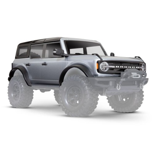 Traxxas 9211G Body, Ford Bronco (2021), complete, Iconic Silver (painted) (includes grille, side mirrors, door handles, fender flares, windshield wipers, spare tire mount & clipless mounting) (requires #8080X inner fenders)