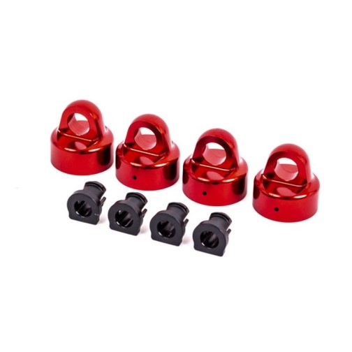 Traxxas 9664R Shock caps, aluminum (red-anodized), GTX shocks (4)/ spacers (4) (for Sledge)