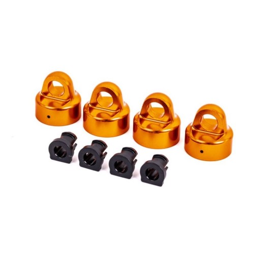 Traxxas 9664T Shock caps, aluminum (orange-anodized), GTX shocks (4)/ spacers (4) (for Sledge)