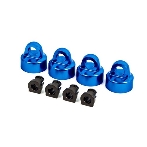 Traxxas 9664X Shock caps, aluminum (blue-anodized), GTX shocks (4)/ spacers (4) (for Sledge)