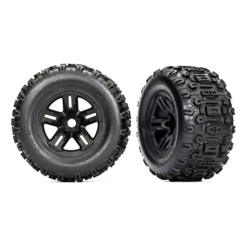 Traxxas 9672 Tires and wheels, assembled, glued (3.8 black wheels, Sledgehammer tires, foam inserts) (2)