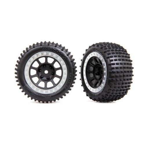 Traxxas 2470G Tires & wheels, assembled (2.2 black, satin chrome beadlock wheels, Alias 2.2 tires) (2) (Bandit rear, medium compound with foam inserts)