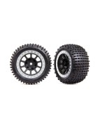 Traxxas 2470G Tires & wheels, assembled (2.2 black, satin chrome beadlock wheels, Alias 2.2 tires) (2) (Bandit rear, medium compound with foam inserts)