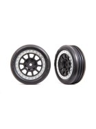 Traxxas 2471G Tires & wheels, assembled (2.2 black, satin chrome beadlock wheels, Alias ribbed 2.2 tires) (2) (Bandit front, medium compound w/ foam inserts)