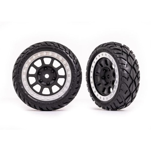 Traxxas 2479G Tires & wheels, assembled (2.2 graphite gray, satin chrome beadlock wheels, Anaconda 2.2 tires with foam inserts) (2) (Bandit front)