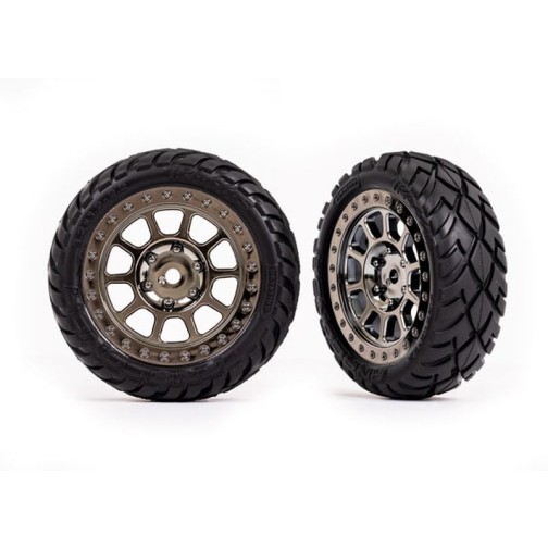 Traxxas 2479T Tires & wheels, assembled (2.2 black chrome wheels, Anaconda 2.2 tires with foam inserts) (2) (Bandit front)
