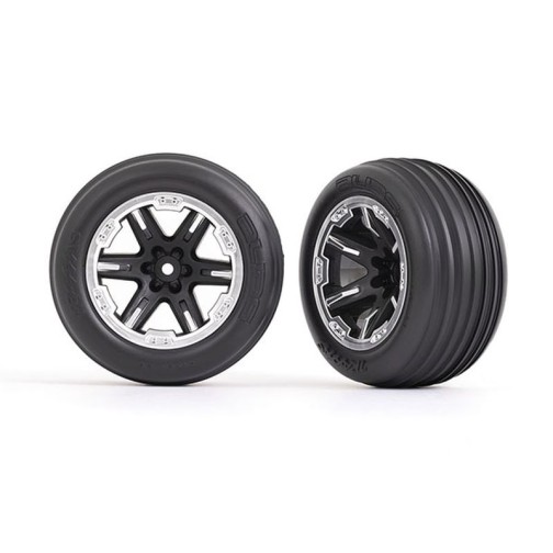Traxxas 3771X Tires & wheels, assembled, glued (2.8) (RXT black & satin wheels, ribbed tires, foam inserts) (electric front) (2)