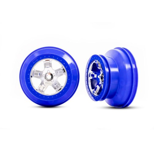 Traxxas 5870A 5870A Wheels, SCT chrome, blue beadlock style, dual profile (2.2 outer, 3.0 inner) (2) (2WD front only)