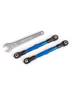 Traxxas 2445X Toe links, front (TUBES blue-anodized, 7075-T6 aluminum, stronger than titanium) (2) (assembled with rod ends and hollow balls)/ aluminum wrench (1)