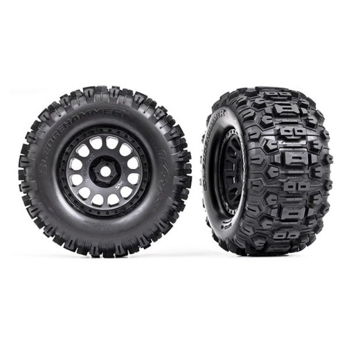 Tires & wheels, assembled, glued (XRT Race black wheels, Sledgehammer tires, foam inserts) (left & right)