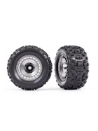 Traxxas 9572X Tires & wheels, assembled, glued (3.8 satin chrome wheels, satin chrome wheel covers, Sledgehammer tires, foam inserts) (2)