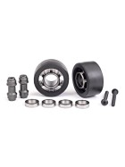 Wheels, wheelie bar, 6061-T6 aluminum (dark titanium-anodized) (2)/ axle, wheelie bar, 6061-T6 aluminum (2)/ 10x15x4 ball bearings (4)