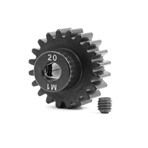 Gear, 20-T pinion (machined, hardened steel) (1.0 metric pitch) (fits 5mm shaft)/ set screw