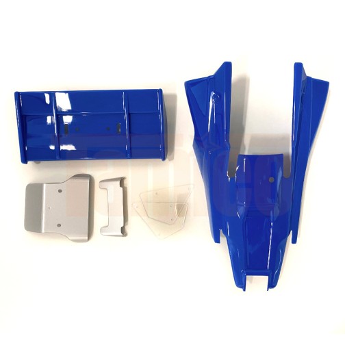 Tamiya body with rear wing Blockhead Motors Hot Shot II (cut out and pre-painted blue)