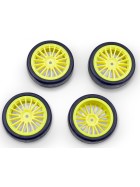 Tamiya Euro-Cup Kompletträder Slick 24mm mit Einlage schwarz (hart) auf Speichenfelge neon-gelb (4)
