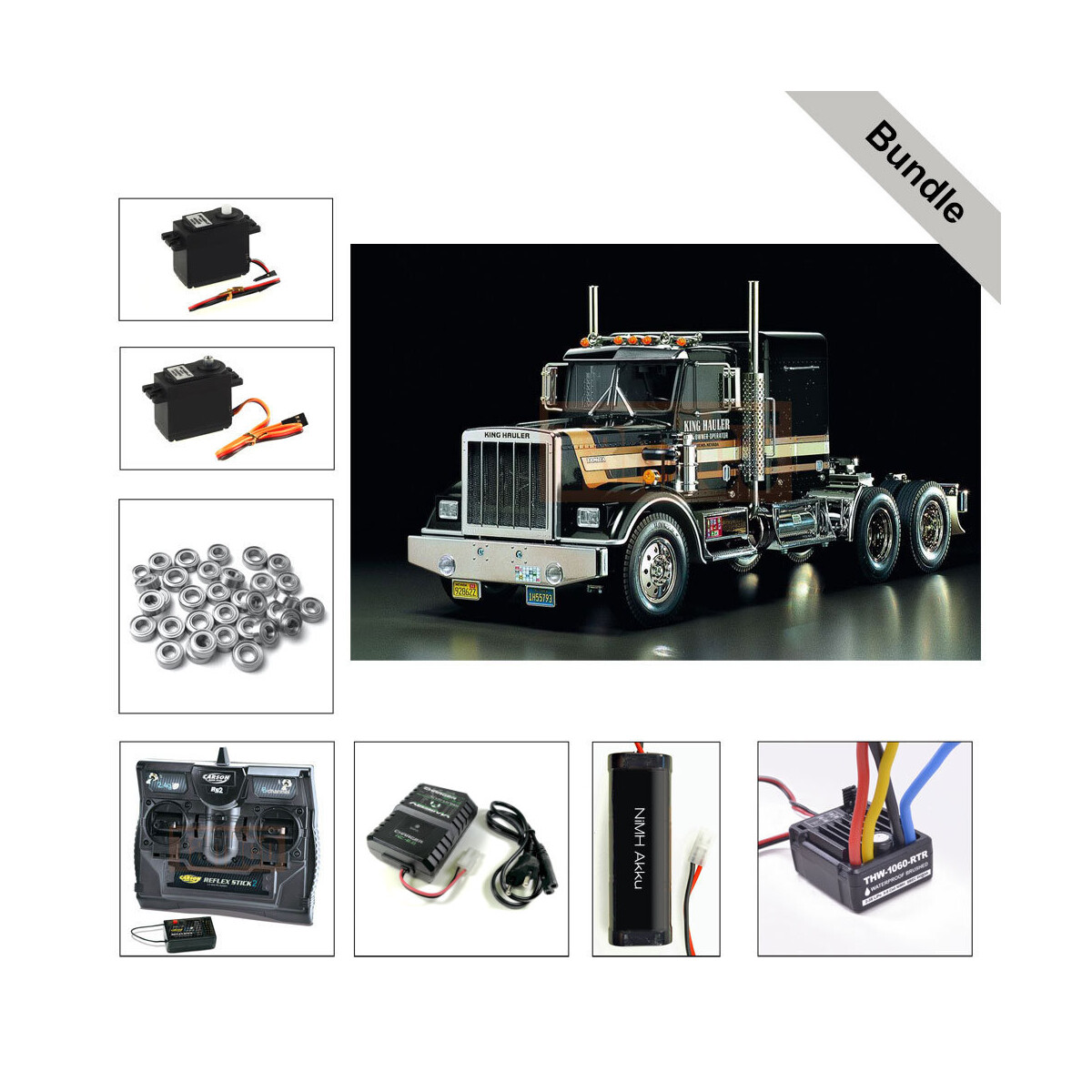 Tamiya 56336 King Hauler (schwarz vorlackiert) BUNDLE Silver