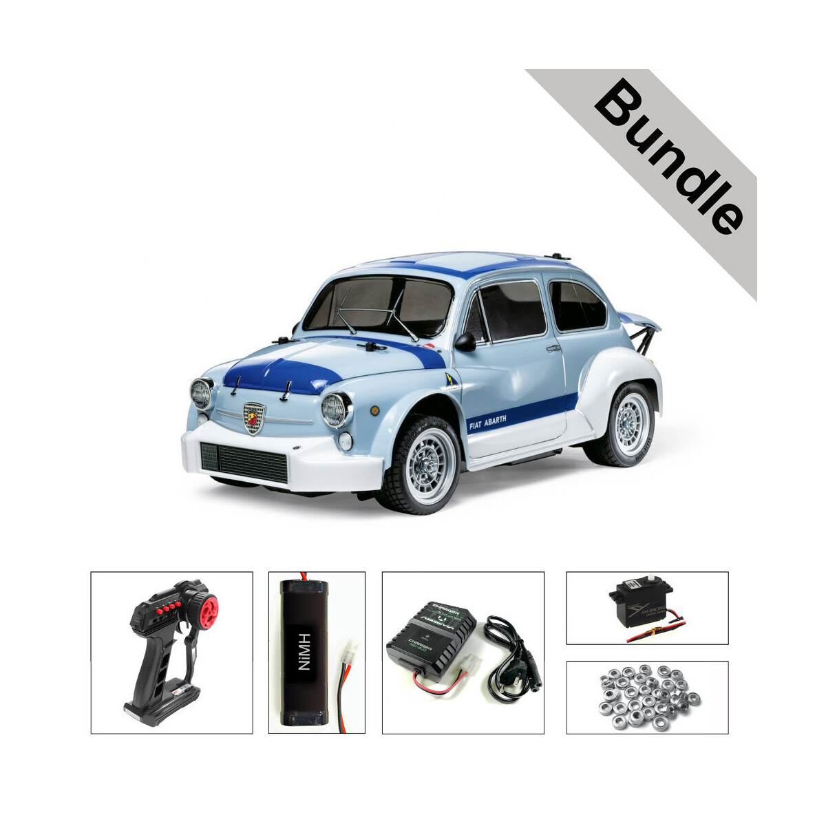 Tamiya 47492 Fiat Abarth 1000TCR MB-01 (vorlackiert) BUNDLE Silver