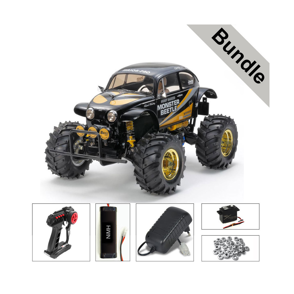 Tamiya 47419 Monster Beetle Black Edt. BUNDLE...