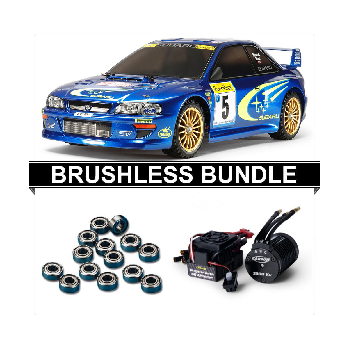 Tamiya 58631 Subaru Impreza Monte Carlo 99 TT-02 BRUSHLESS-BUNDLE Tam