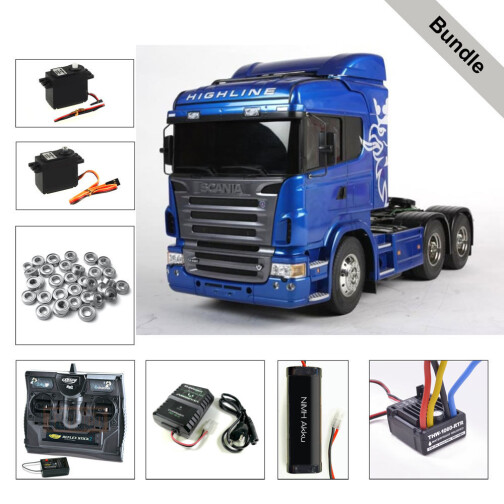 Tamiya Scania R620 6x4 Highline (blue vorlackiert) BUNDLE Silver
