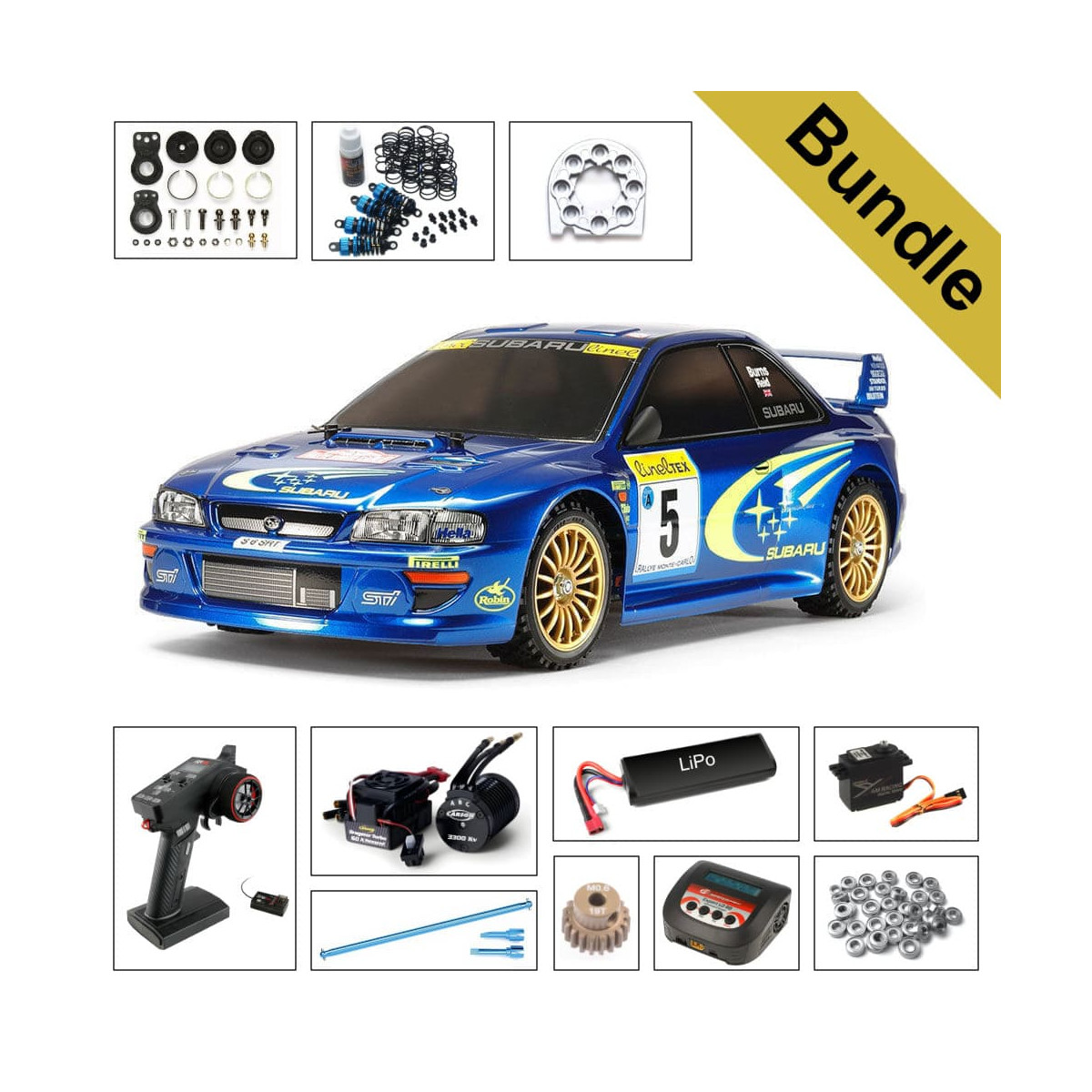Tamiya 58631 Subaru Impreza Monte Carlo 99 TT-02 BUNDLE Gold Tamico R