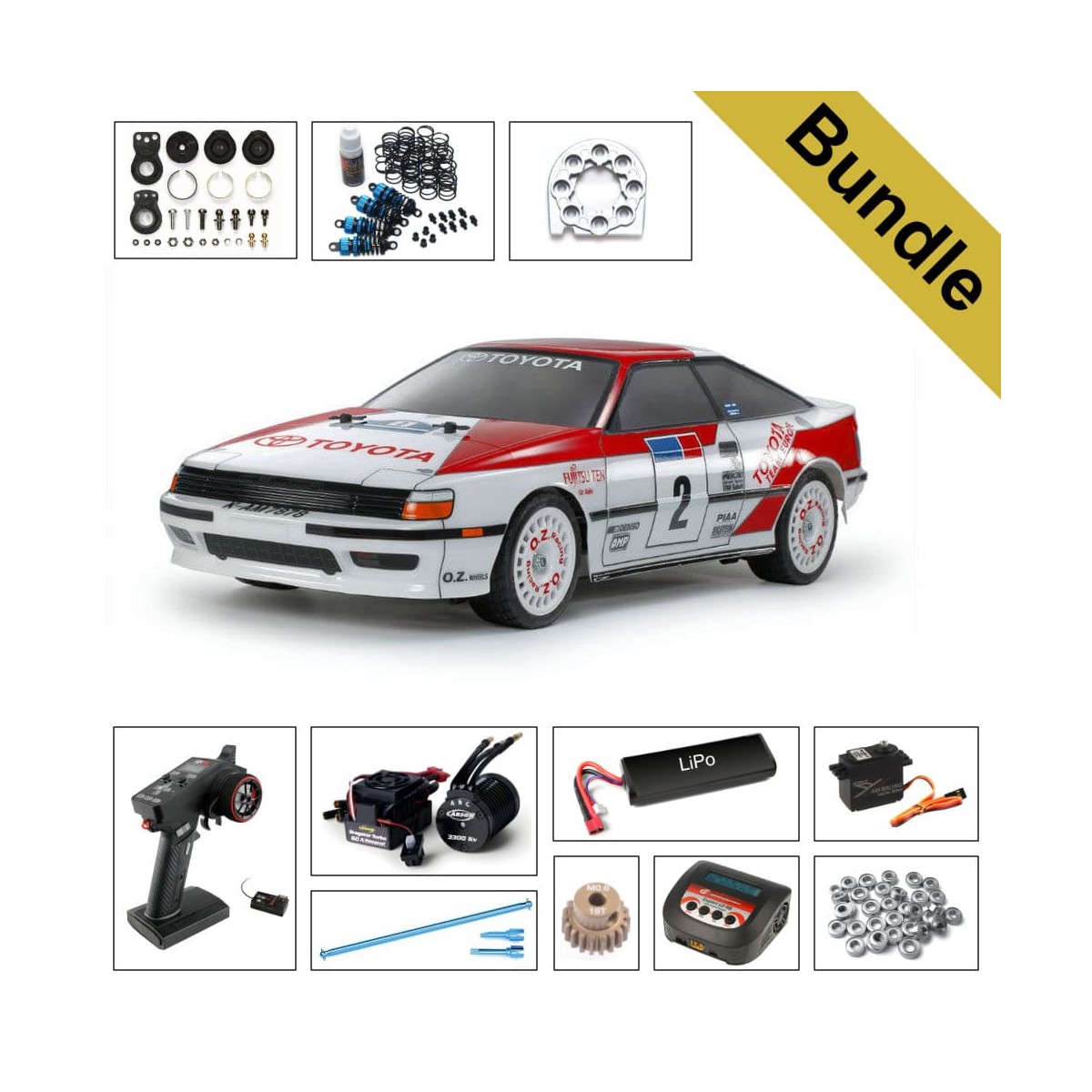 Tamiya 58718 Toyota Celica GT-Four 1990 TT-02 BUNDLE "Gold"