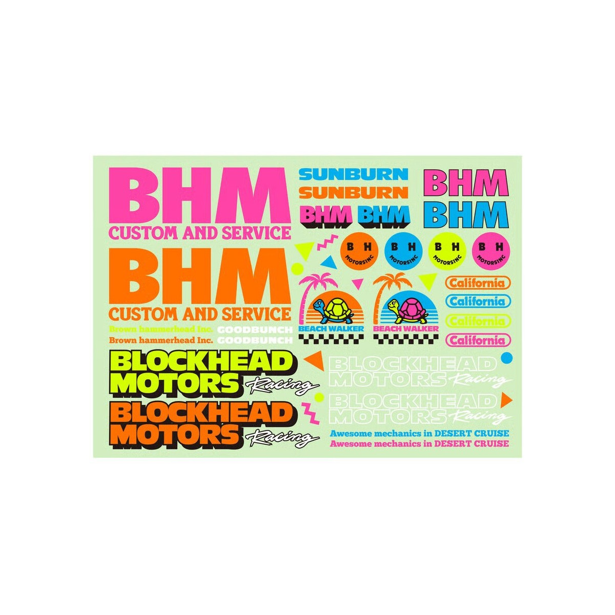 Blockhead Motors Aufkleber Racing 90er Fluorecent (B)
