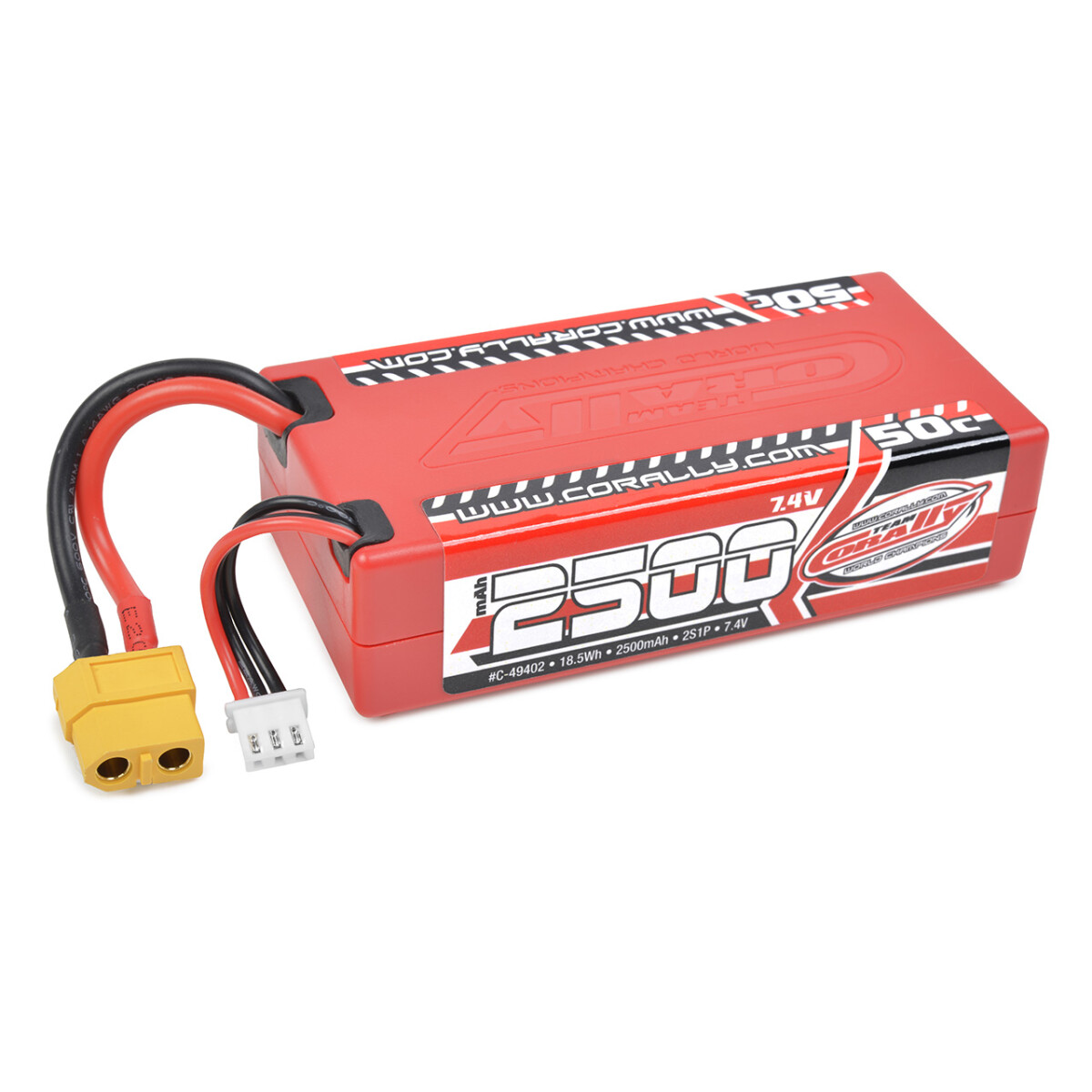 Team Corally LiPo Akku - Sport Racing 50C - 2500mAh - 7.4V - Shorty 2S - XT-60 - Punisher XD and Furago XD