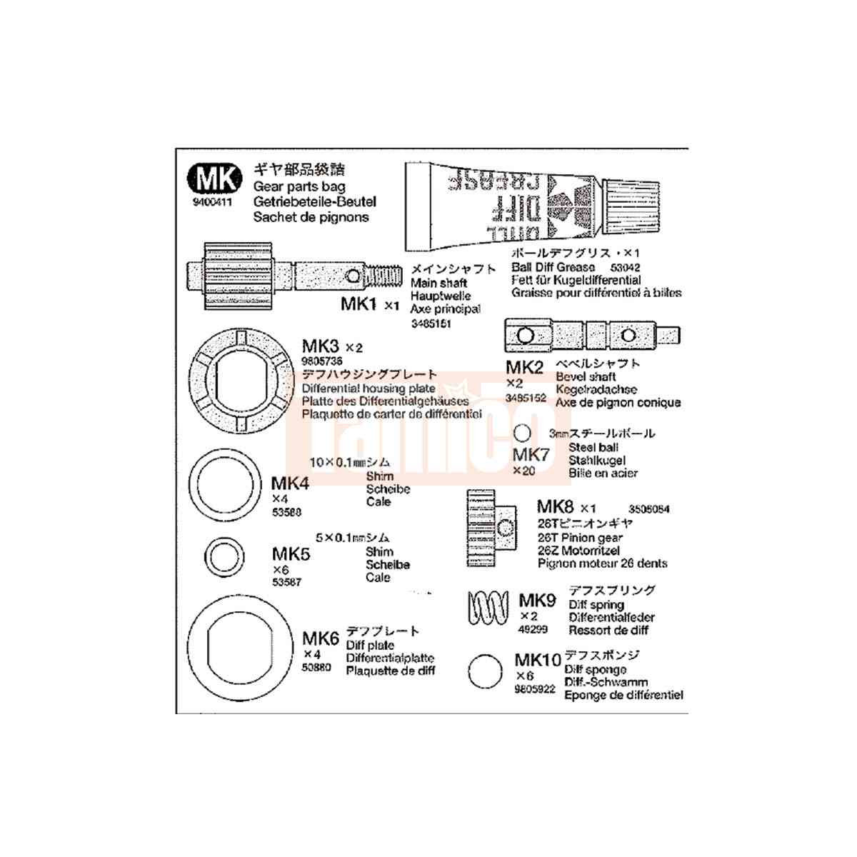 Tamiya Getriebe-Teile MK1-MK10 (DF-03) #9400411