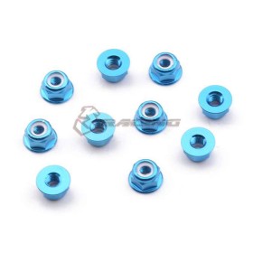 3Racing 3mm Aluminum Flanged Lock Nuts (10 Pcs) - Light Blue
