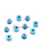 3Racing 3mm Aluminum Flanged Lock Nuts (10 Pcs) - Light Blue