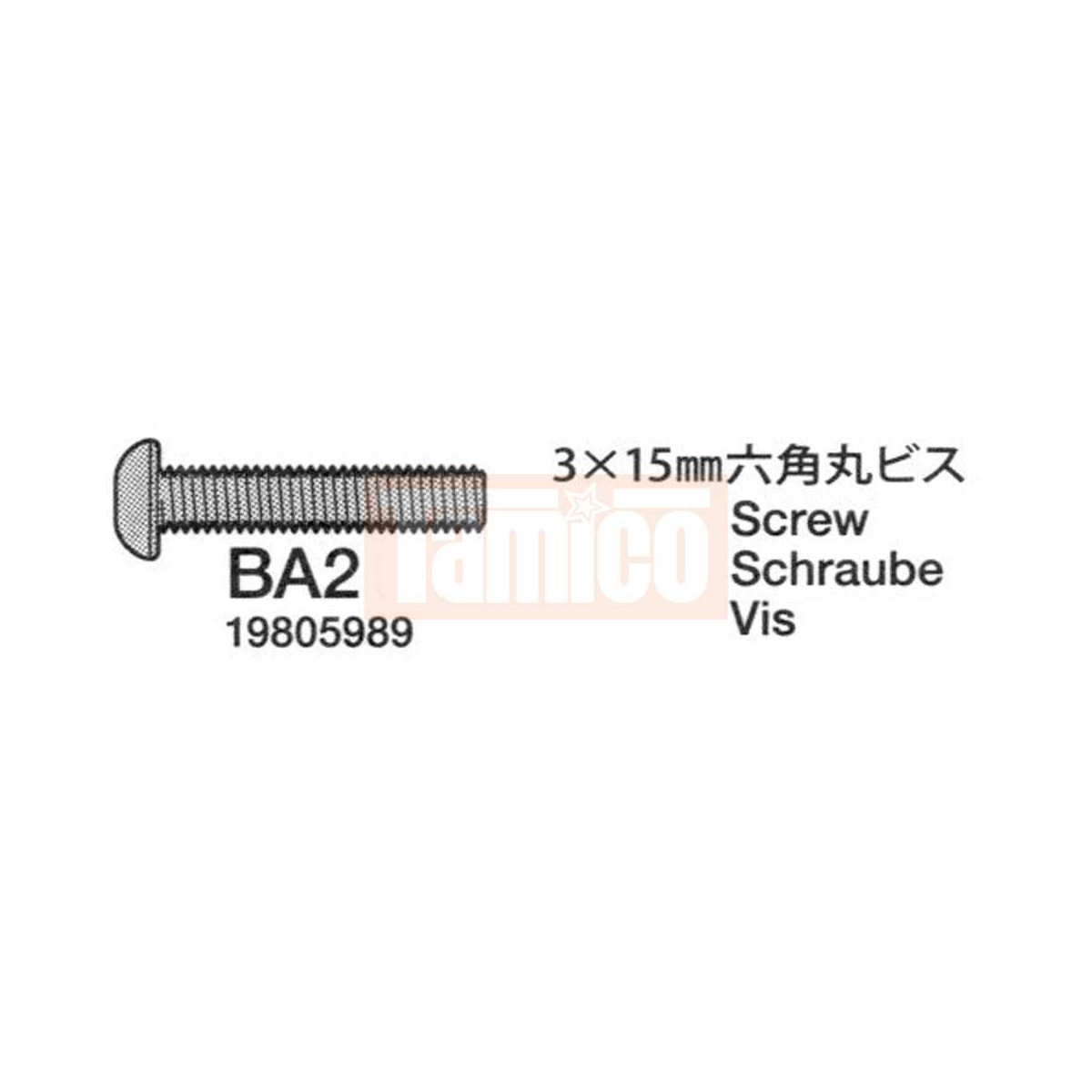 Tamiya #19805989 3x15mm Hex. Screw (4 pcs.)