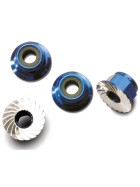 Traxxas 1747R Nuts, aluminum, flanged, serrated (4mm) (blue-anodized) (4)